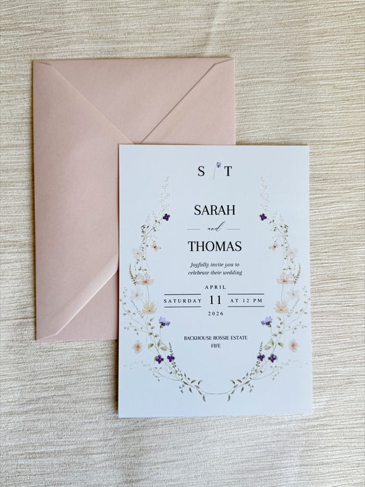 Blooms Floral wreath Wedding Invitation Sample